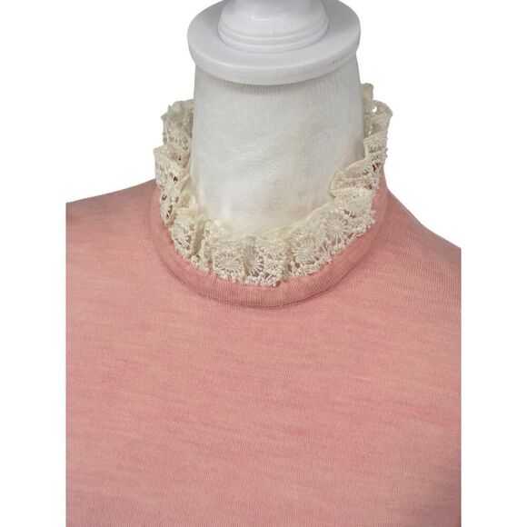 J.Crew Tippi 100% Merino Wool Sweater Pink Lace Collar Detail Size Small EUC - Picture 2 of 10